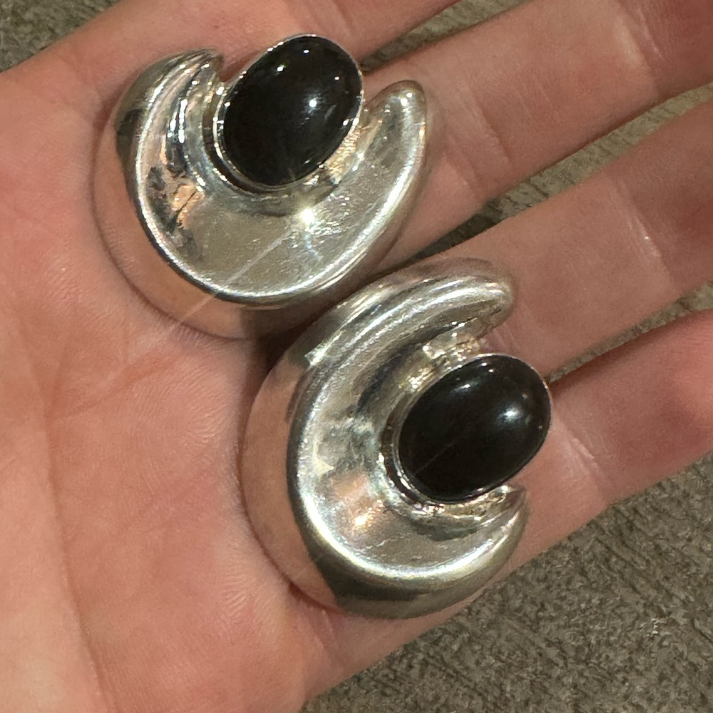 925 MEXICO Sterling silver and onyx clip on earrings 22.1g